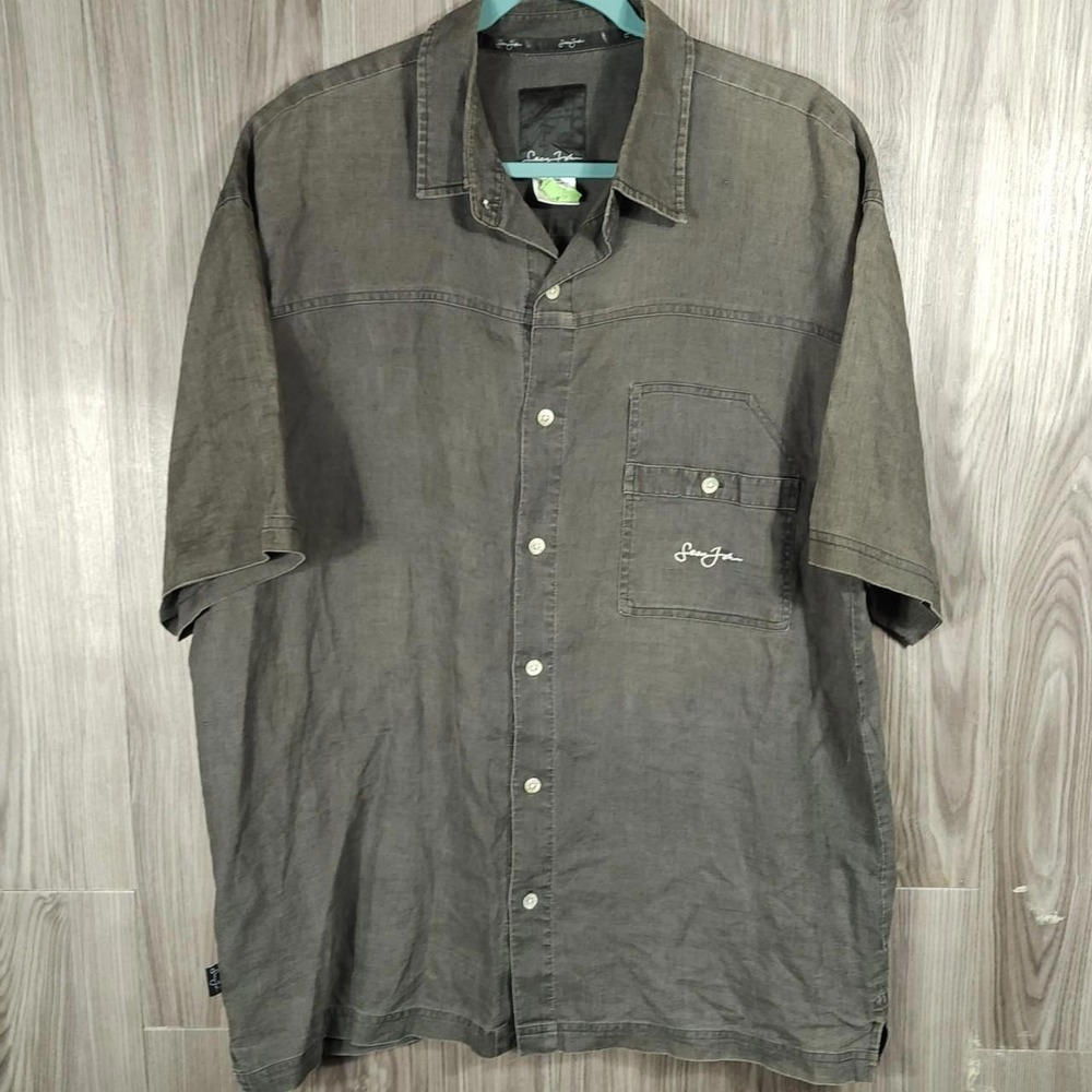 Sean John Men's XL Short Sleeve Embroidered Linen Button Up Sz XL